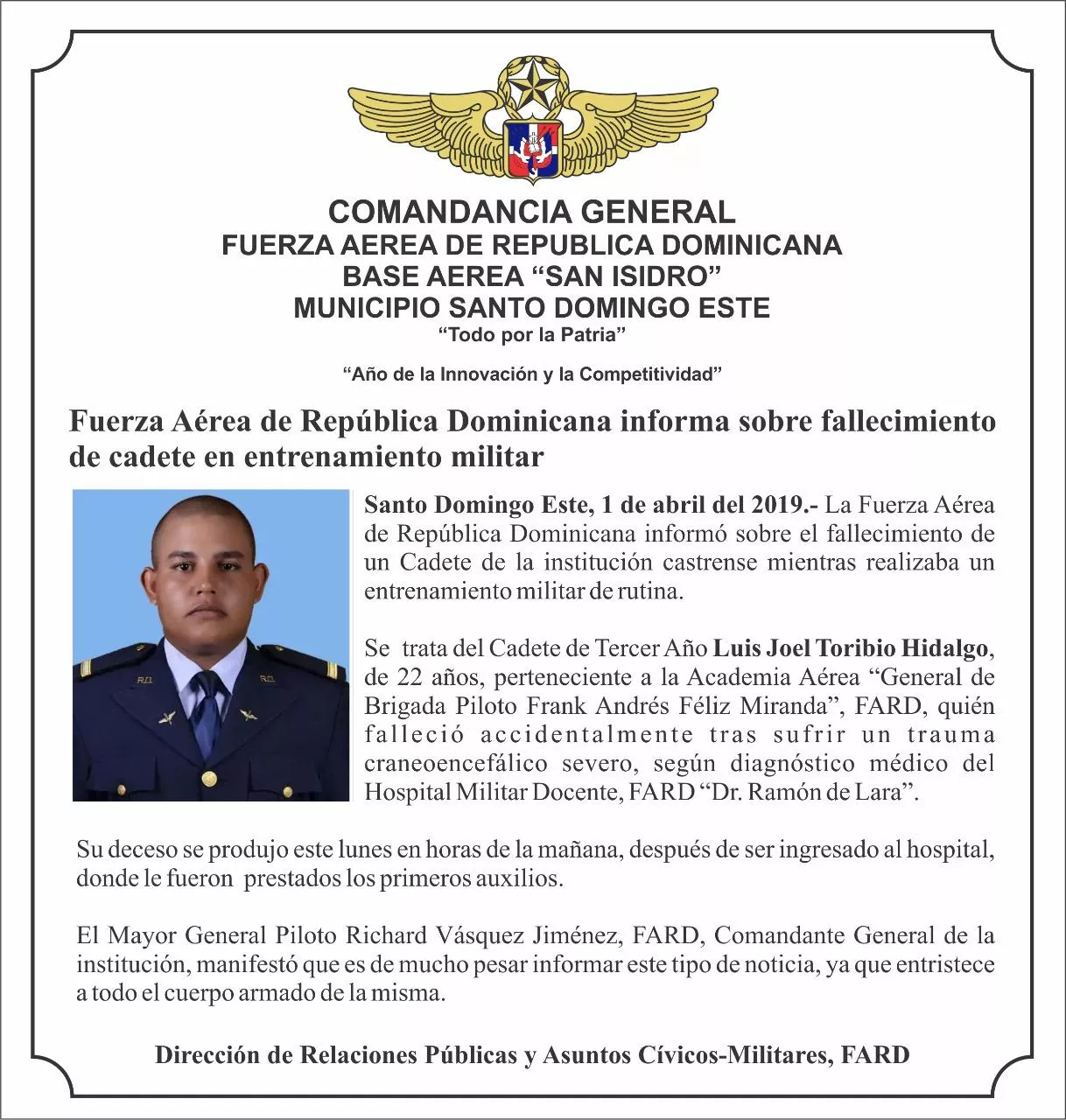 Un cadete de la Fuerza Aérea muere mientras realizaba entrenamiento militar