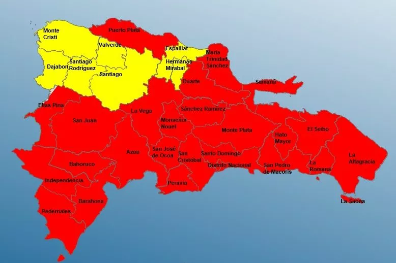 COE ratifica alerta roja para 25 provincias y amarilla a 7